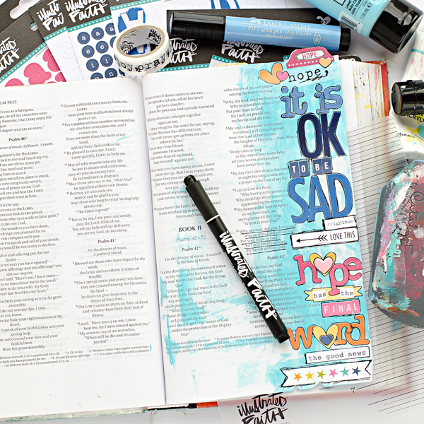 Heather Greenwood | It Is OK To Be Sad, Hope Has The Final Word | mixed media bible art journaling | coloring white alphabets tutorial | Illustrated Faith Genesis Collection by Bella Blvd