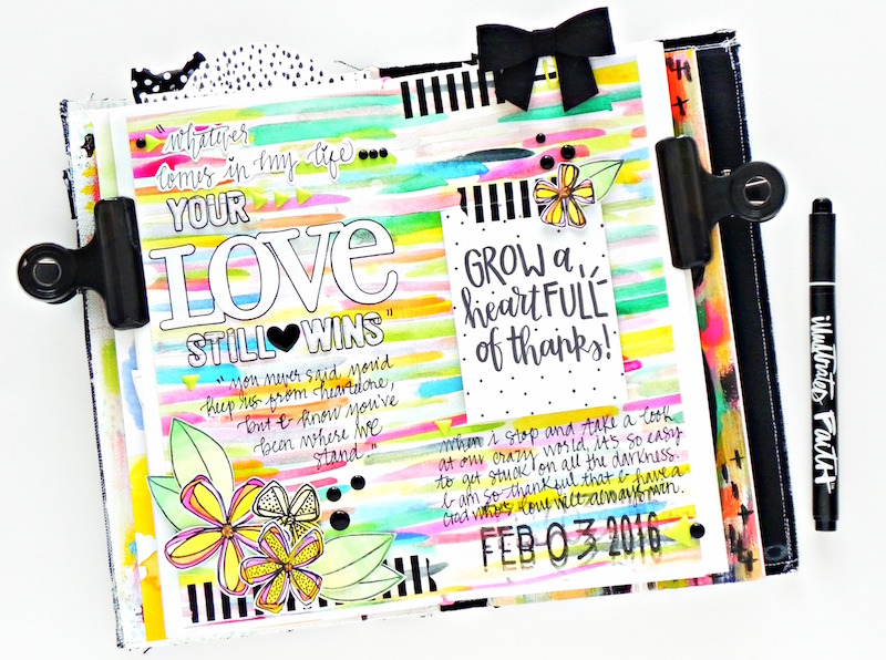 mixed media art journaling in an Illustrated Faith song journal about friendship and talking to God and his love - by Stephanie Buice