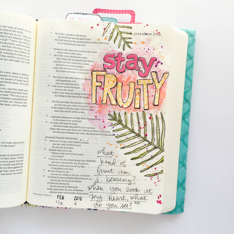 Bekah Blankenship shares with us her mixed media watercolor art journaling Bible page and the difference between following your heart and being fruity based on the scripture found in Jeremiah 17:7-10