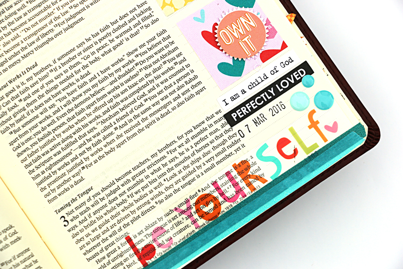 Bible journaling process video from Natalie about being yourself and how she likes the scrapbooking style in her Bible | Illustrated Faith Created to Create devotional