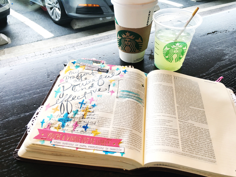 Bailey is reminding us that our prayers are powerful and effective and how she's been illustrating her faith in her Journaling Bible while traveling