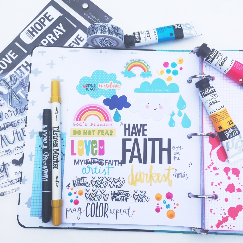 Florence is sharing a process video of creating a page in the new Illustrated Faith Praise Book | mixed media art journaling