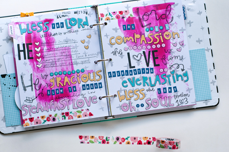 Jess Robyn is sharing her mixed media art journaling letters and scriptures from her Illustrated Faith Praise Book