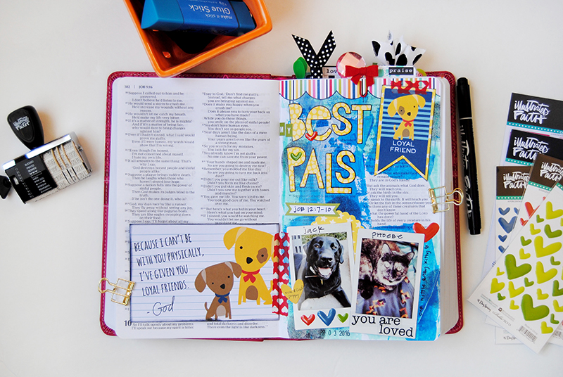 mixed media journaling Bible page by Elaine about including our pets