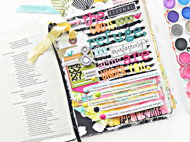 mixed media paper crafting art journal insert based on Deuteronomy 33:27 by Stephanie Buice