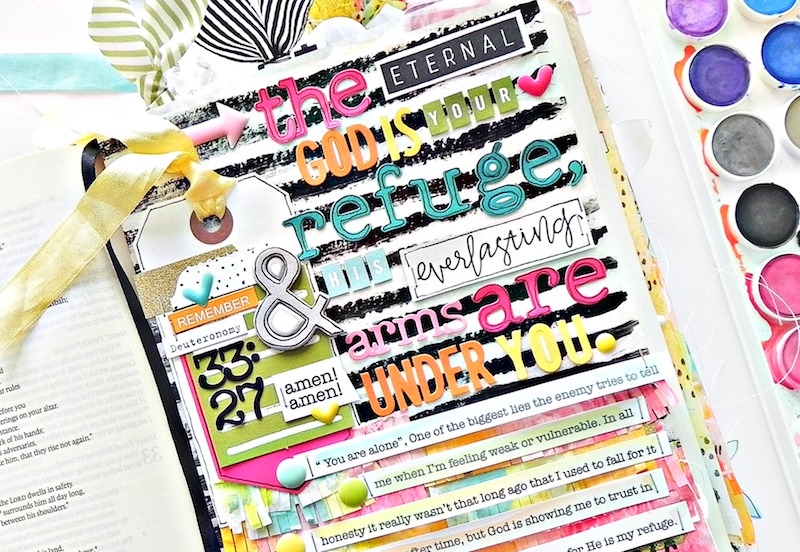 mixed media paper crafting art journal insert based on Deuteronomy 33:27 by Stephanie Buice