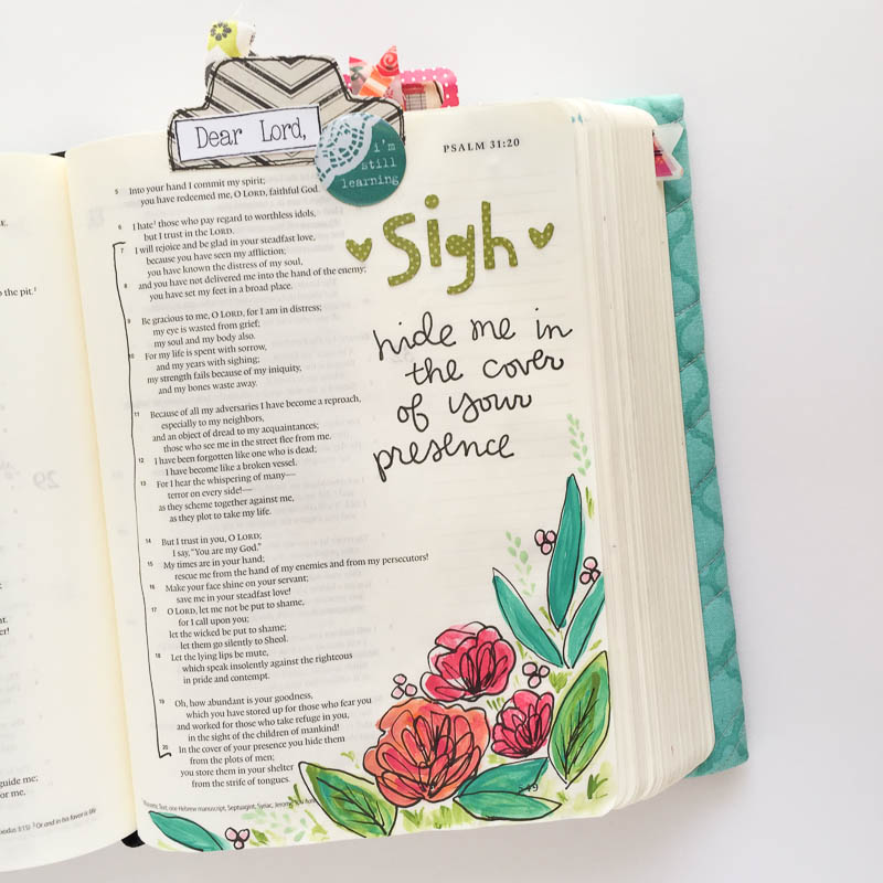 mixed media art journaling Bible by Bekah Blankenship | Psalm 31