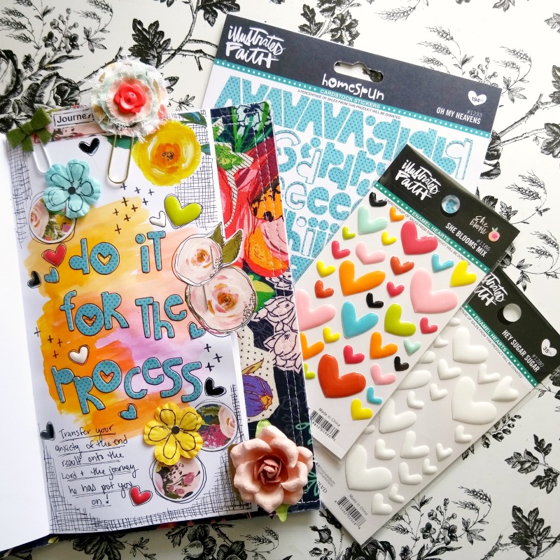 mixed media art journal reminding us to do it for the process by Amanda Cabrera | Illustrated Faith Print Pray Journal Wild Love Kit | Illustrated Faith by Bella Blvd