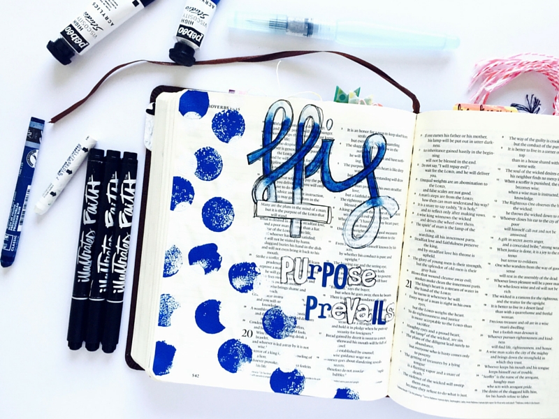 His Purpose Prevails | Proverbs 19:21 | Mixed media bible journaling on the Illustrated Faith blog | acrylic paint, wax pastels, alphabet stickers