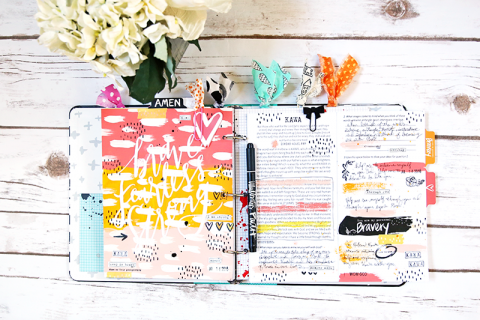 mixed media faith art journaling by Gina Lideros - Brave Fearless Strong