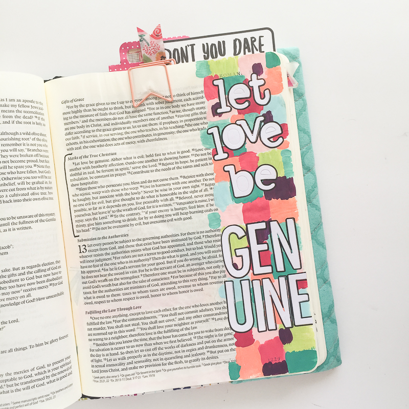 mixed media faith art journaling Bible entry by Bekah Blankenship | Romans 12 - Let love be genuine