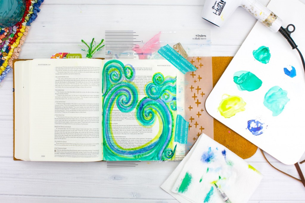 watercolor tutorial bible journaling entry by Amy Bruce | Leaning In - Be Still |  Matthew 8:23-27