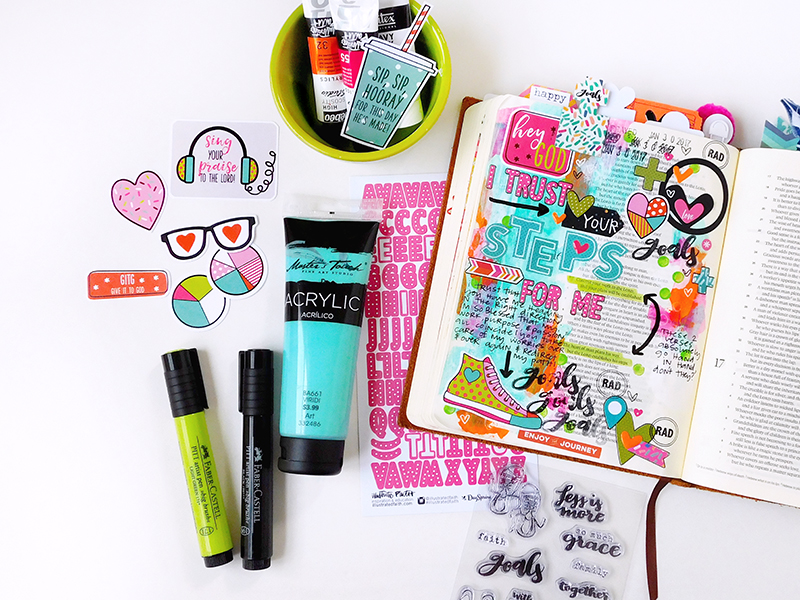 hybrid mixed media bible journaling entry by Elaine Davis | Illustrated Faith Print & Pray printables | Illustrated Faith Goals with Grace | Proverbs 16:3