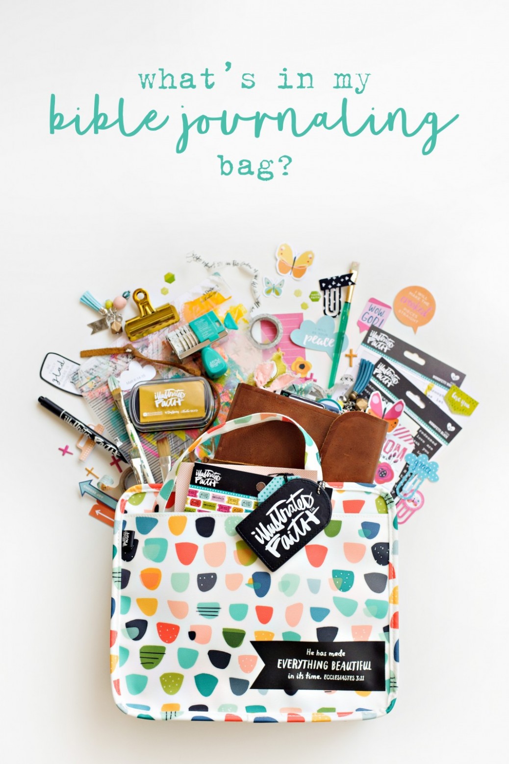 List of what's in Shanna Noel's Illustrated Faith Bible Journaling Bag