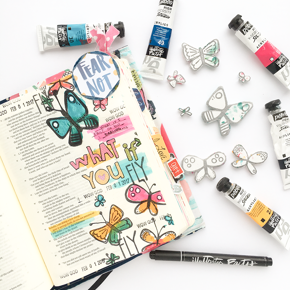 mixed media bible journaling tutorial: filler foam stamps | Isaiah 43:19 | What if I fail? Oh, but darling, what if you fly? | Heather Greenwood for Illustrated Faith