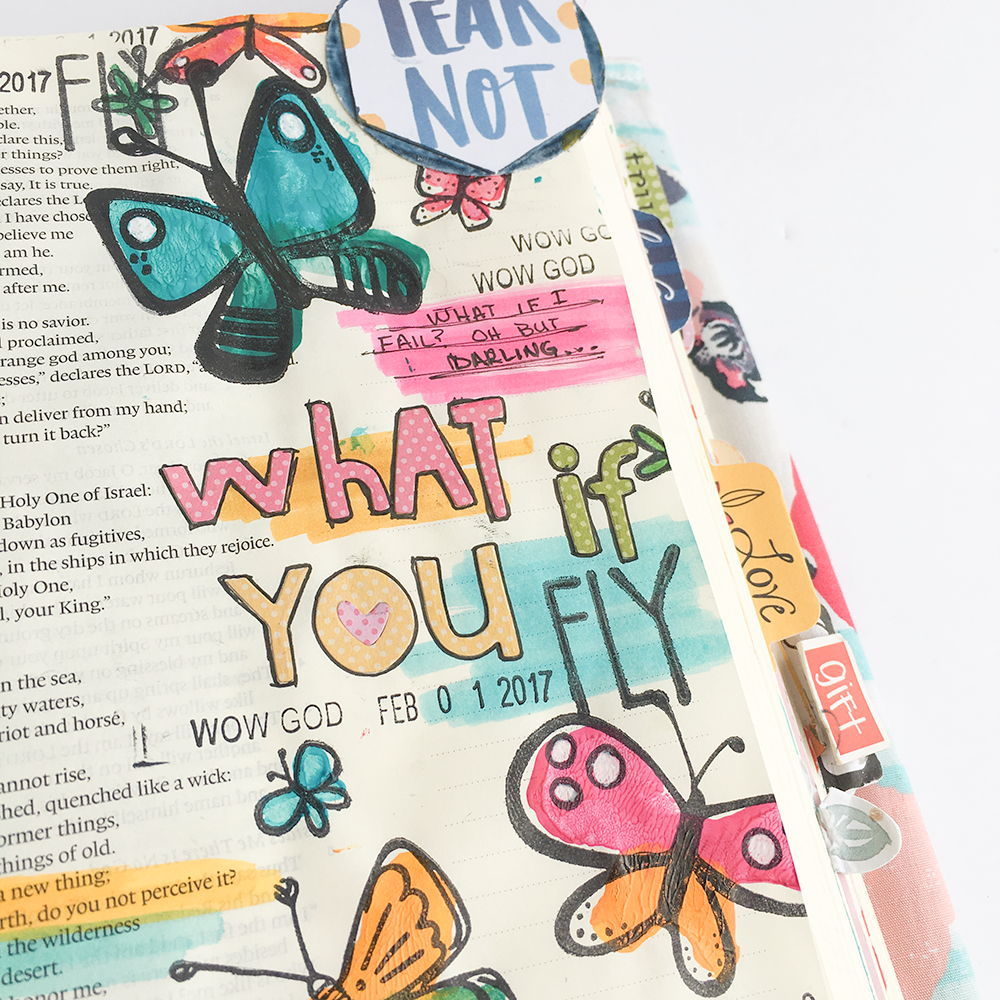 mixed media bible journaling tutorial: filler foam stamps | Isaiah 43:19 | What if I fail? Oh, but darling, what if you fly? | Heather Greenwood for Illustrated Faith