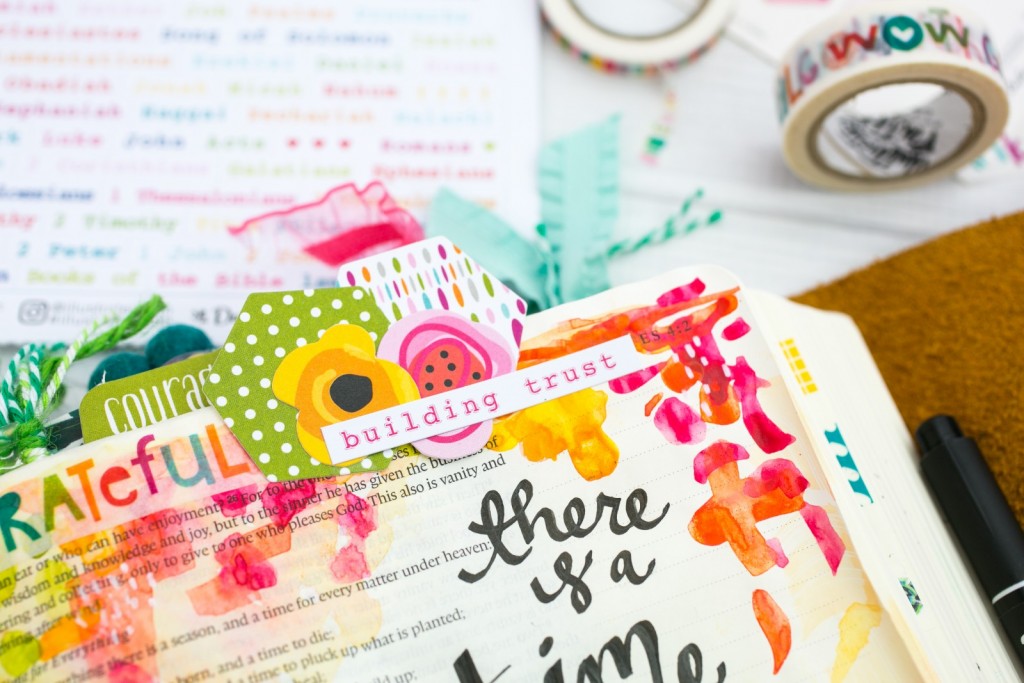 Watercolor Bible Journaling Tutorial | Leaning In - A Time and a Season for All Things | Ecclesiastes 3 | adding stickers and elements