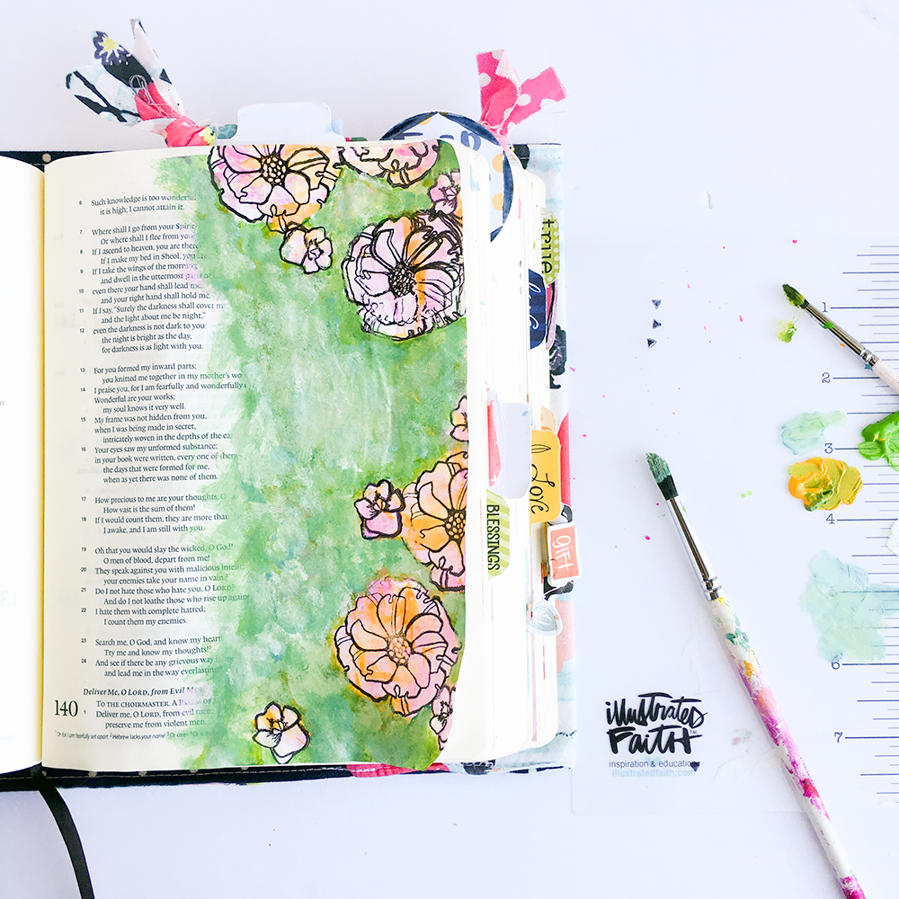 mixed media bible journaling tutorial painterly layers by Heather Greenwood | Illustrated Faith Free to Flourish Devotional - Free From Insecurity