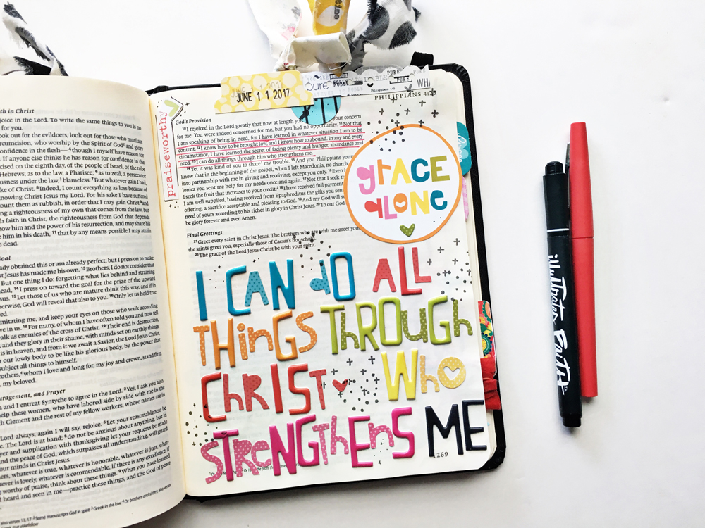 bible journaling entry by Andrea Gray | Memory Keeping: Faith Edition | Through Christ Who Strengthens Me