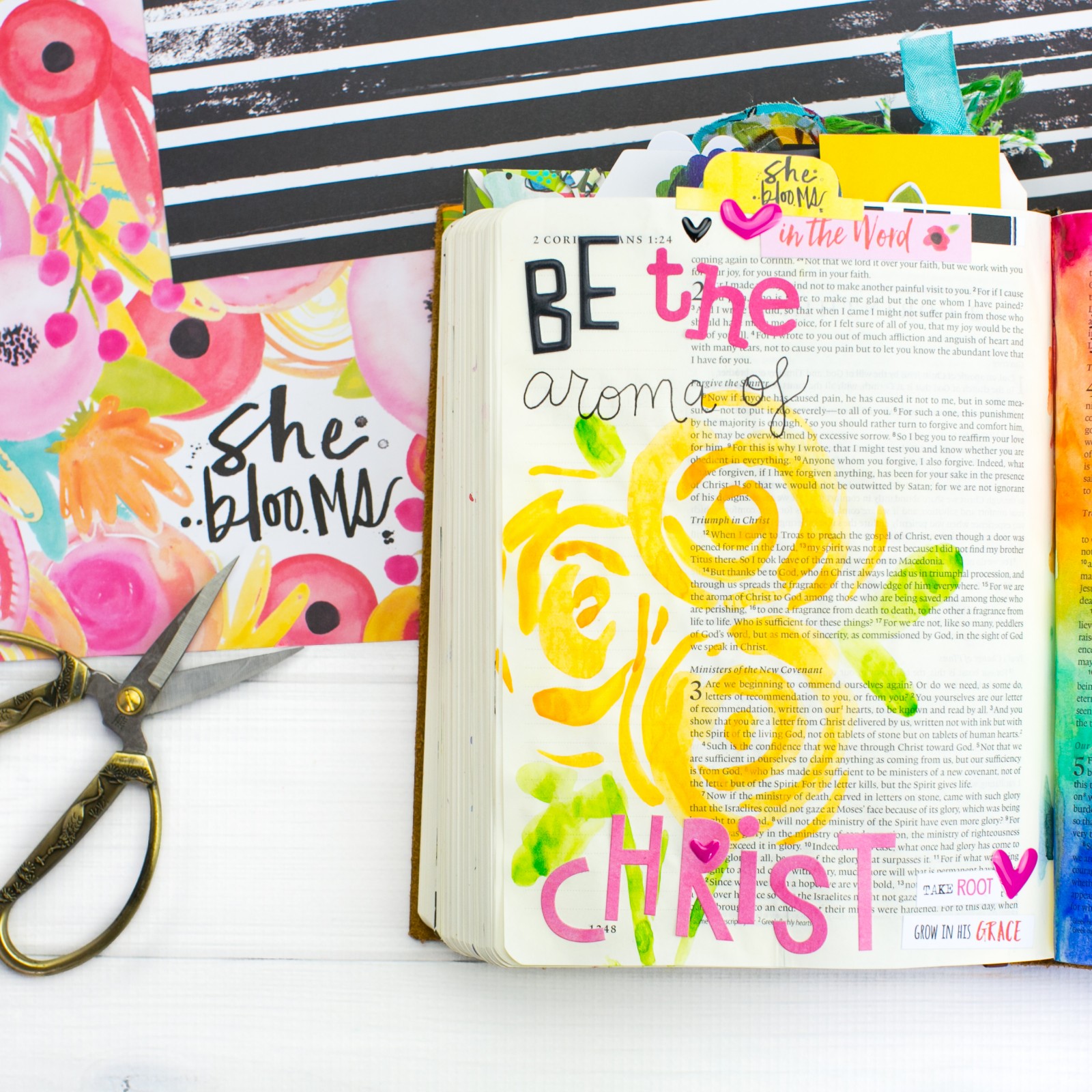 Watercolor Bible Journaling Tutorial by Amy Bruce | Leaning In - The Aroma of Christ | Illustrated Faith She Blooms Collection