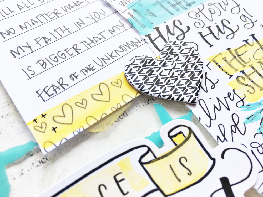 mixed media Bible journaling entry by Andrea Gray | Growing your Faith and Conquering Fears | Illustrated Faith by Bella Blvd Faith>Fear Collection