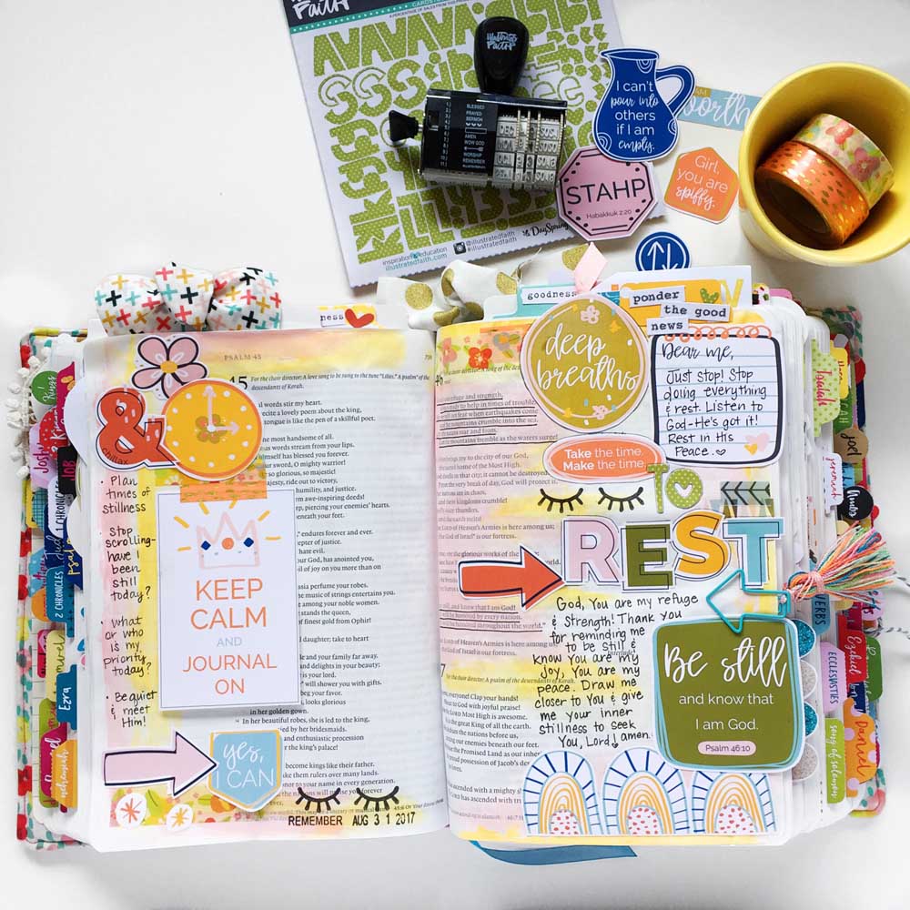 hybrid Bible journaling entry using digital printables by Cristin Howell | Time to Rest
