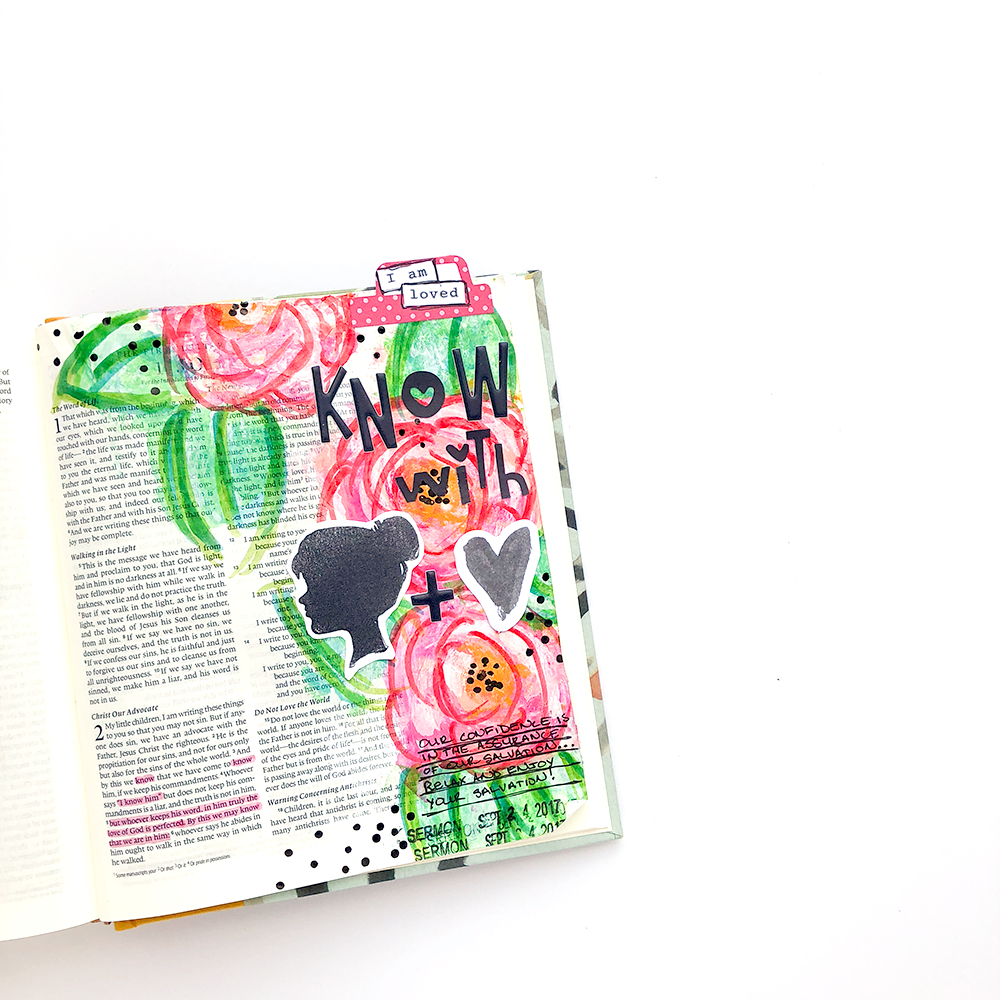 mixed media Bible journaling tutorial by Heather Greenwood | scraping paint in curved shapes to create flowers