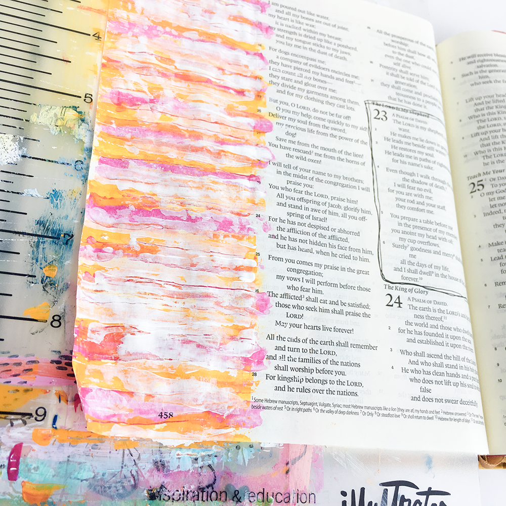 mixed media Bible journaling tutorial - scraping paint stripes by Heather Greenwood | Illustrated Faith Faith>Fear Collection