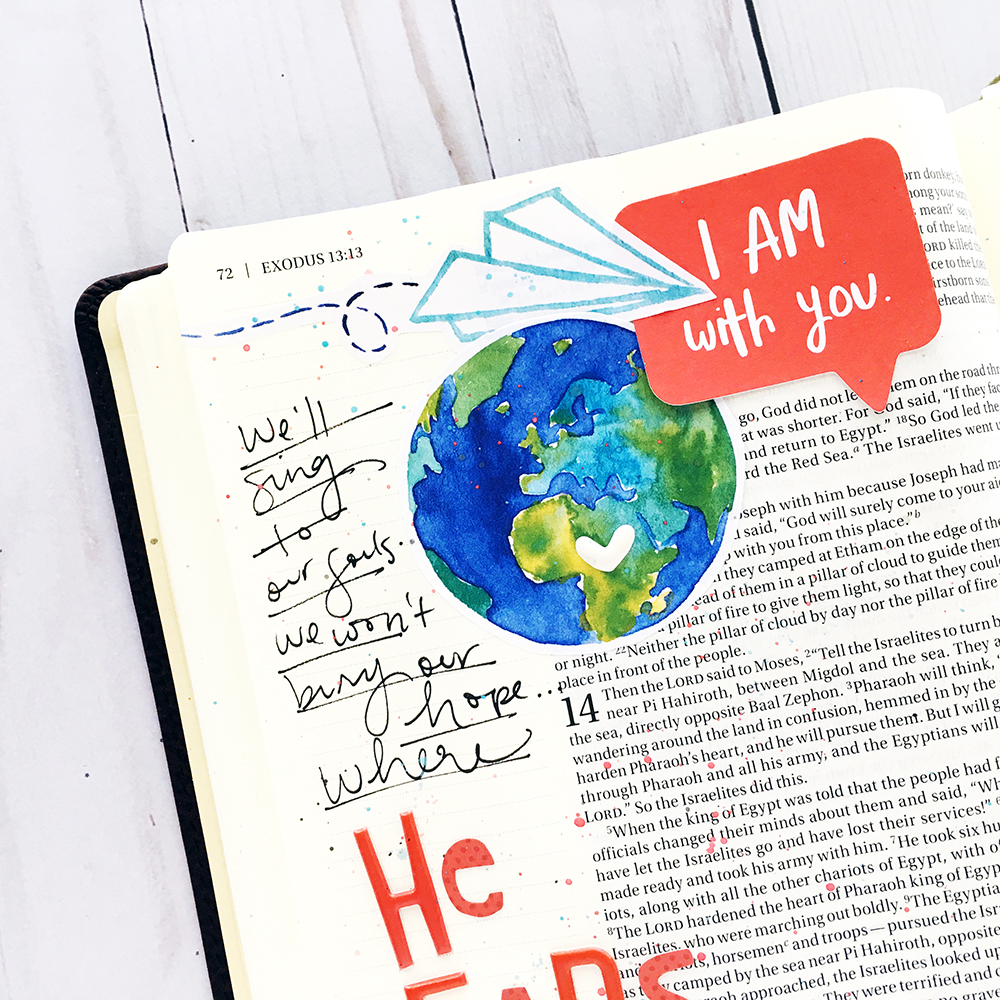 hybrid Bible journaling entry by Bailey Robert using digital printables | Words of Worship: Red Sea Road