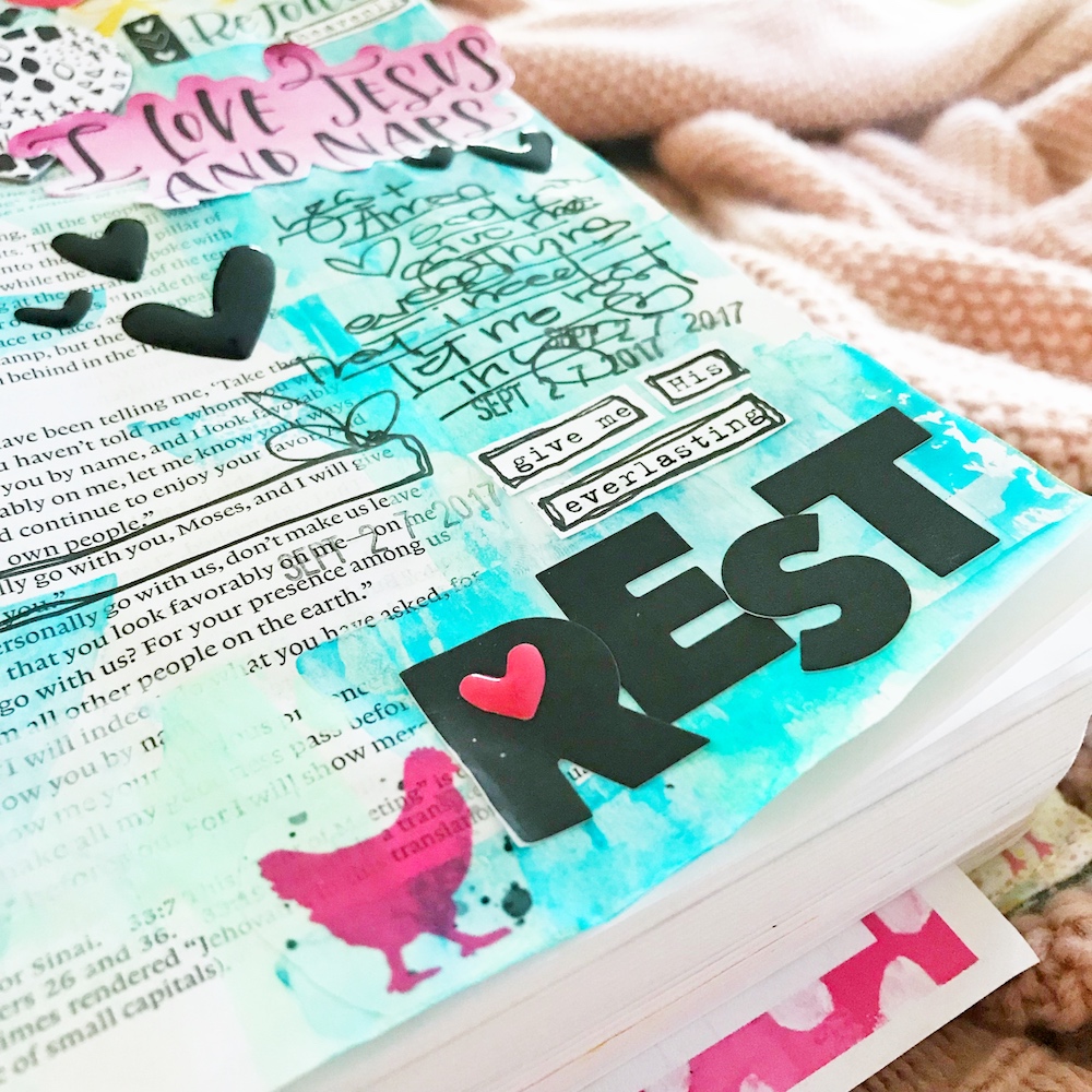 mixed media Bible journaling entry by April Crosier | I Love Jesus & Naps -- Finding Rest in Him