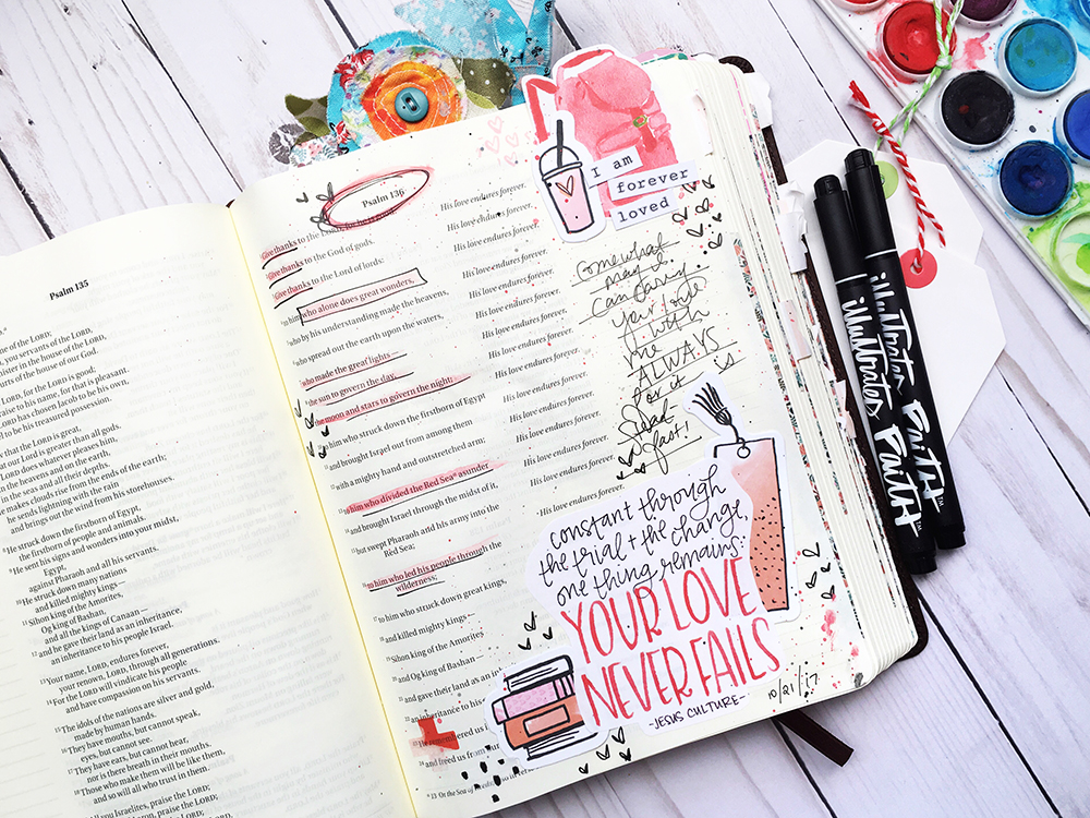 Bible journaling entry by Bailey Robert | Words of Worship: Your Love Never Fails