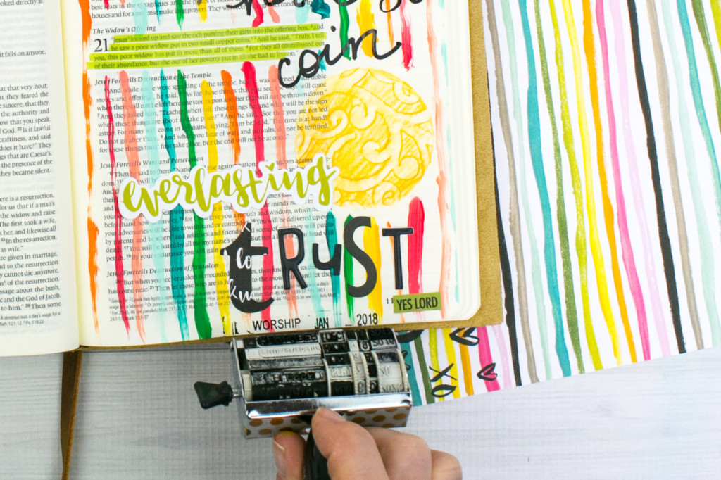 mixed media Bible Journaling Tutorial by Amy Bruce | Adding Texture with Pencil Rubbings - Widows Coin