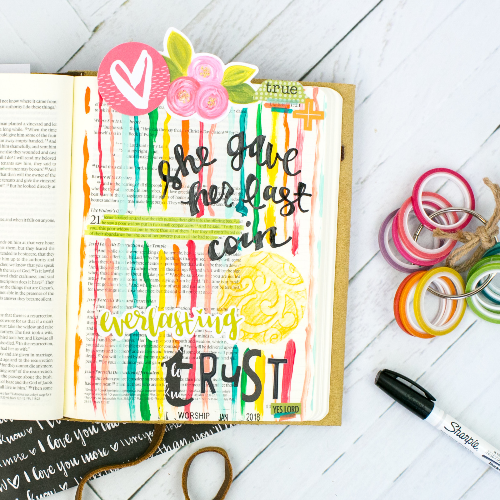 mixed media Bible Journaling Tutorial by Amy Bruce | Adding Texture with Pencil Rubbings - Widows Coin