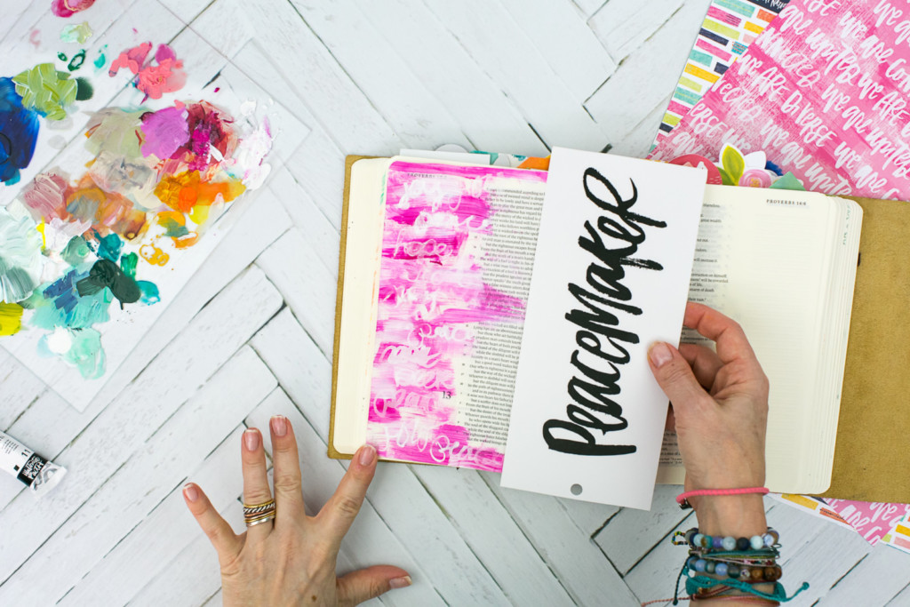 Mixed Media Bible Journaling Tutorial by Amy Bruce | Peacemaker - Acrylic Dry Brush and Letters
