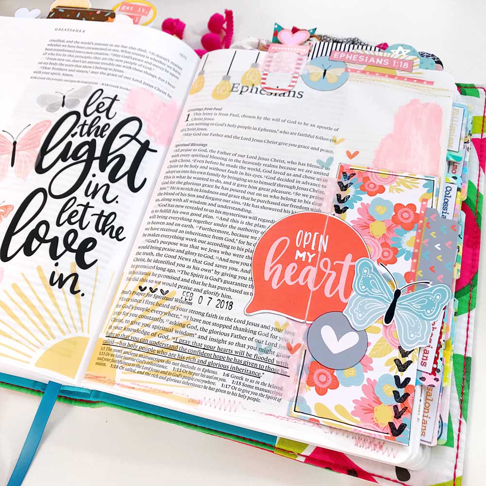 Mixed Media Hybrid Bible Journaling using digital printables by Cristin Howell | Open My Heart | Print and Pray Shop
