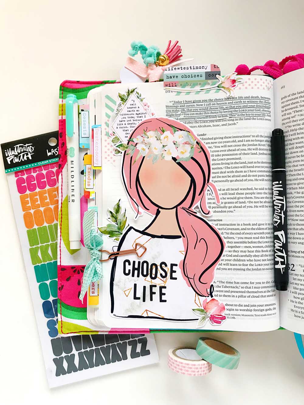 Hybrid Print and Pray Bible Journaling by Cristin Howell using digital printables | Choose Life