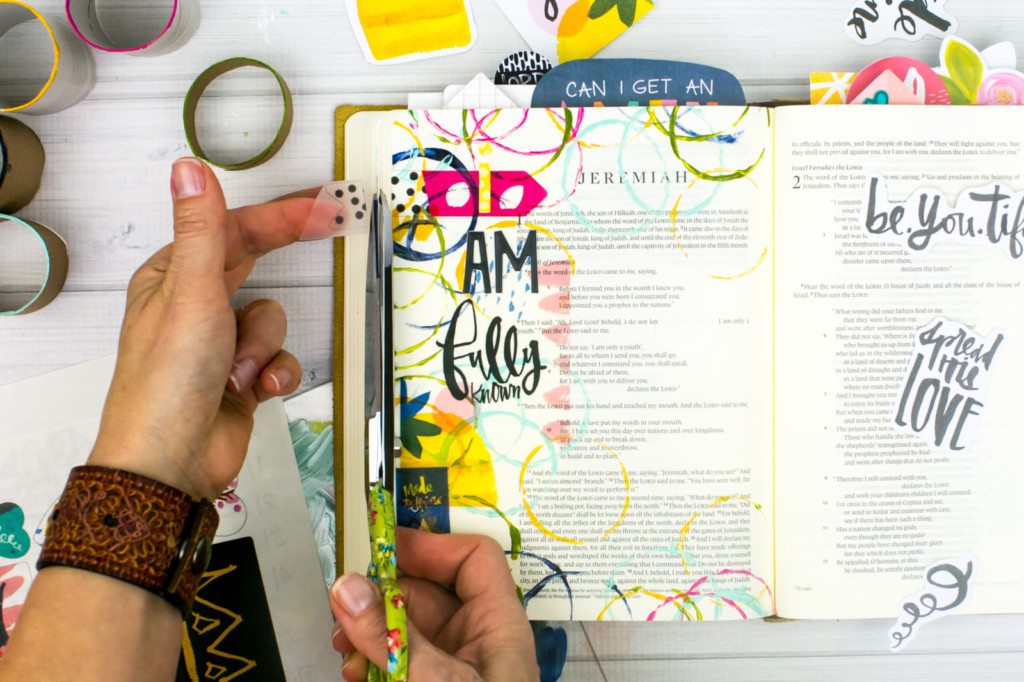 Mixed Media Bible Journaling Tutorial by Amy Bruce | Known - Fun with Acrylics and Cardboard Rolls