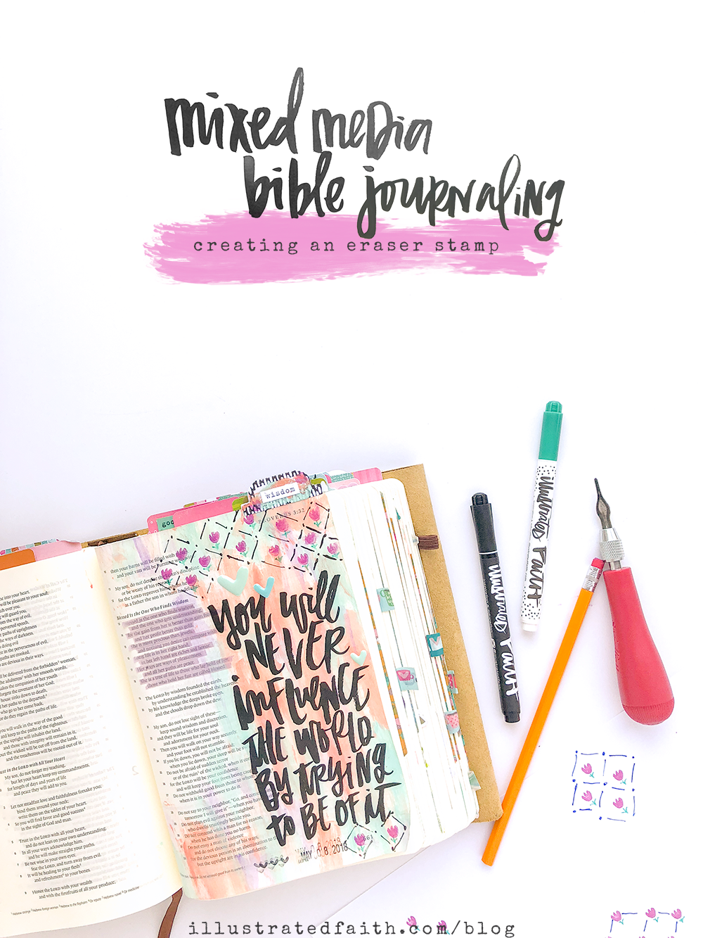Mixed Media Bible Journaling Tutorial by Heather Greenwood | Creating Eraser Stamps | Dutch Tulips | Parenting
