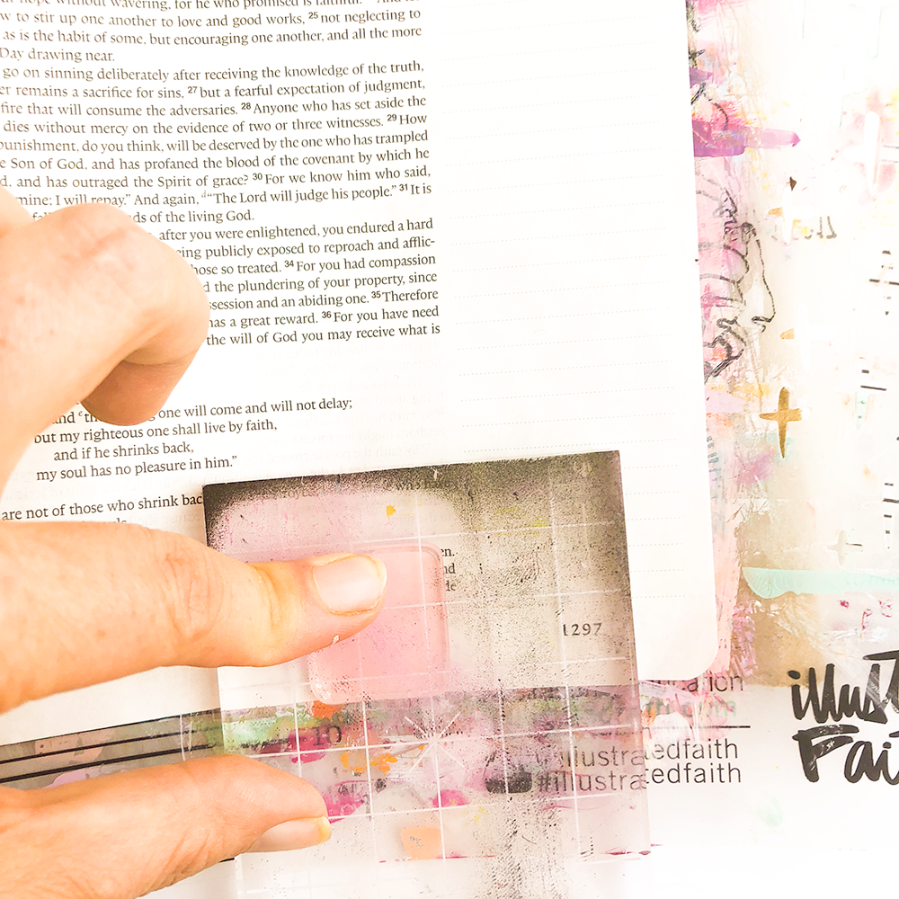 mixed media Bible journaling tutorial by Heather Greenwood | layered stamping with acrylic paints | Illustrated Faith Stronger Together Devotional