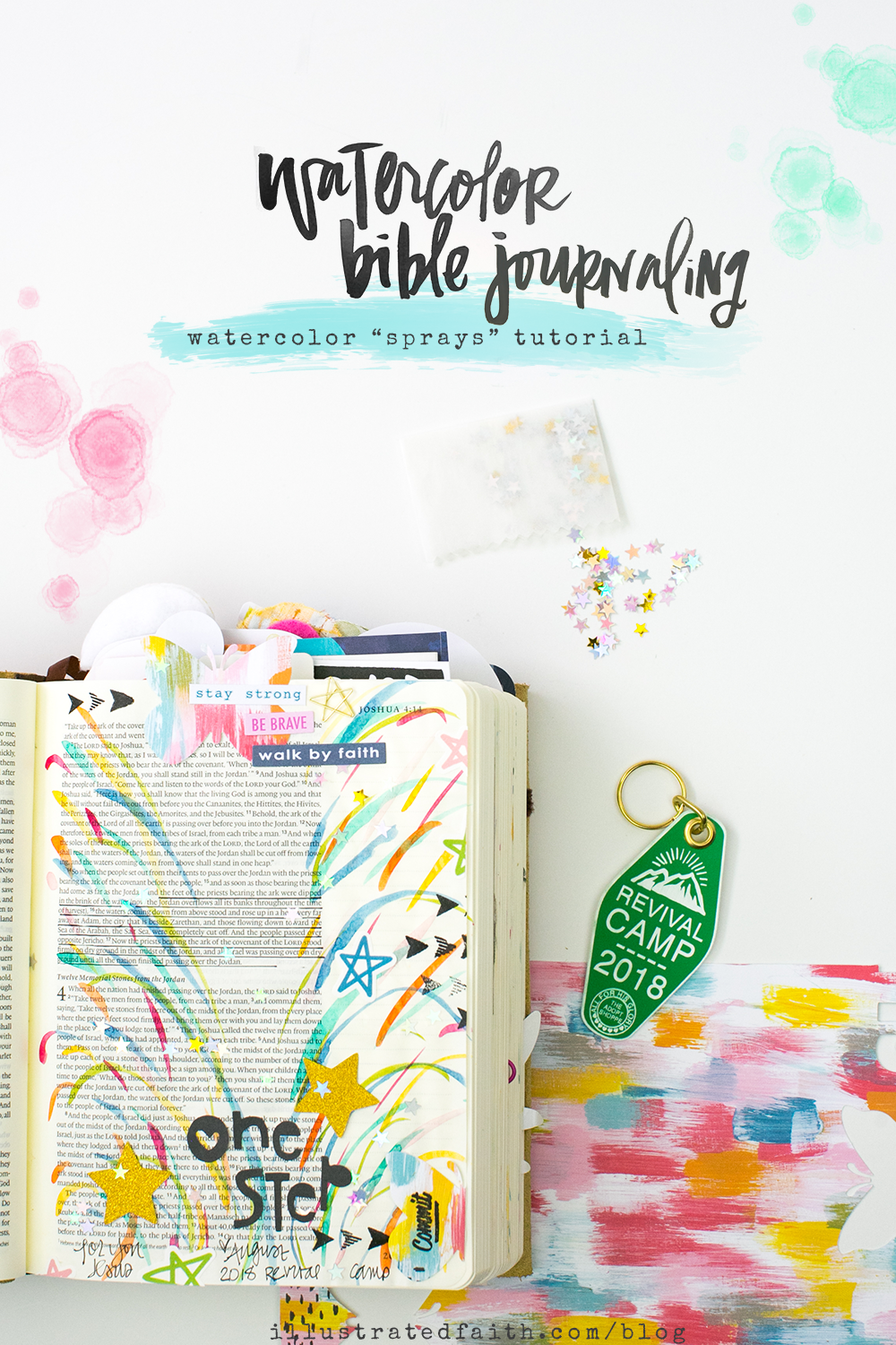 Watercolor Bible Journaling Tutorial by Amy Bruce | Revival Camp - Commit - Watercolor Sprays