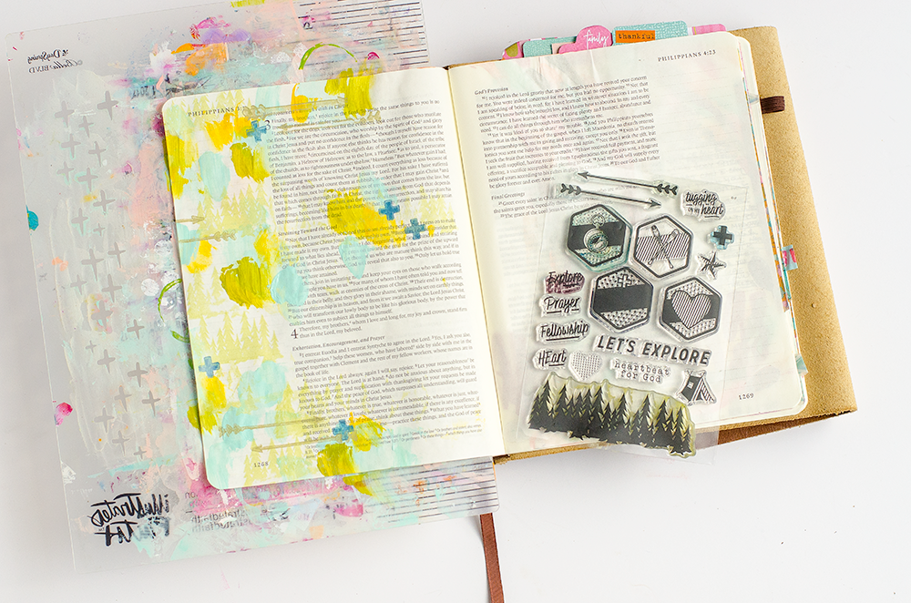 mixed media Bible journaling tutorial by Heather Greenwood | Heather's go-to recipe for Bible journaling | Revival Camp 2018 - Prayer | Philippians 4:6-7