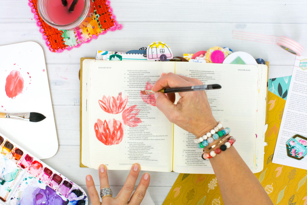 Watercolor Tutorial by Amy Bruce | Revival Camp 2018 Courage - Whimsical Watercolor Lotus Flowers and NeoColor II Stems