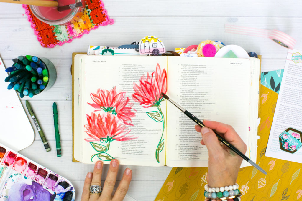 Watercolor Tutorial by Amy Bruce | Revival Camp 2018 Courage - Whimsical Watercolor Lotus Flowers and NeoColor II Stems