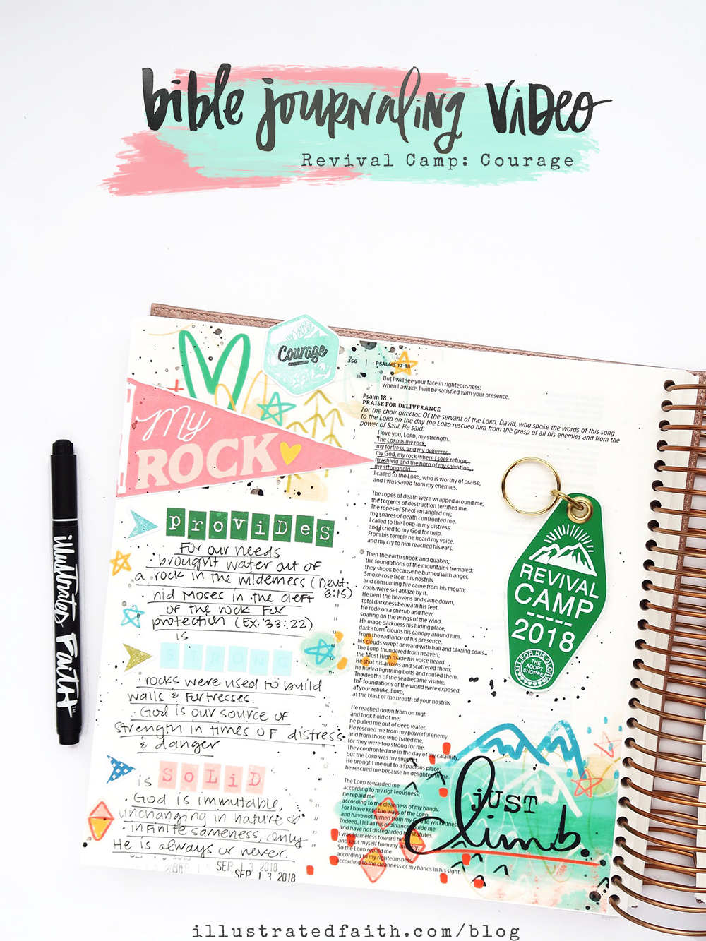 Bible Journaling Process Video by Jillian aka Hello Jillsky | Revival Camp Courage | Psalm 18:2 | Illustrating Bible
