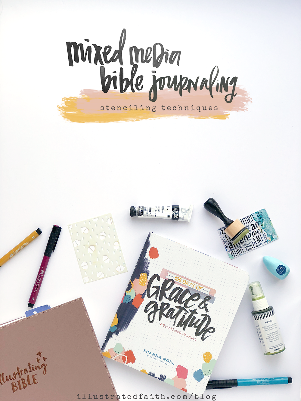 mixed media Bible journaling stenciling techniques by Heather Greenwood | 100 Days of Grace and Gratitude Kit