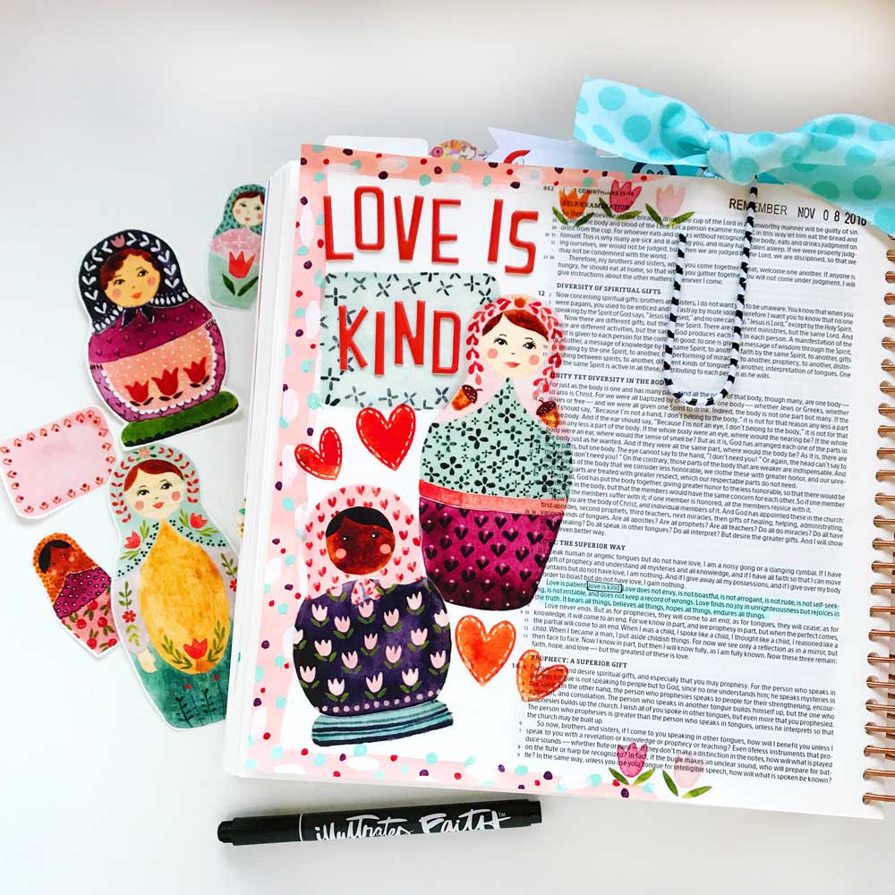 Print and Pray Hybrid Bible Journaling by Cristin Howell using digital printables | Love is Kind | 1 Cor. 13
