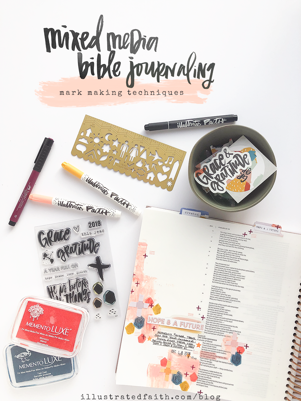Mixed Media Bible Journaling | Mark-Making Techniques by Heather Greenwood | Psalms 23:3