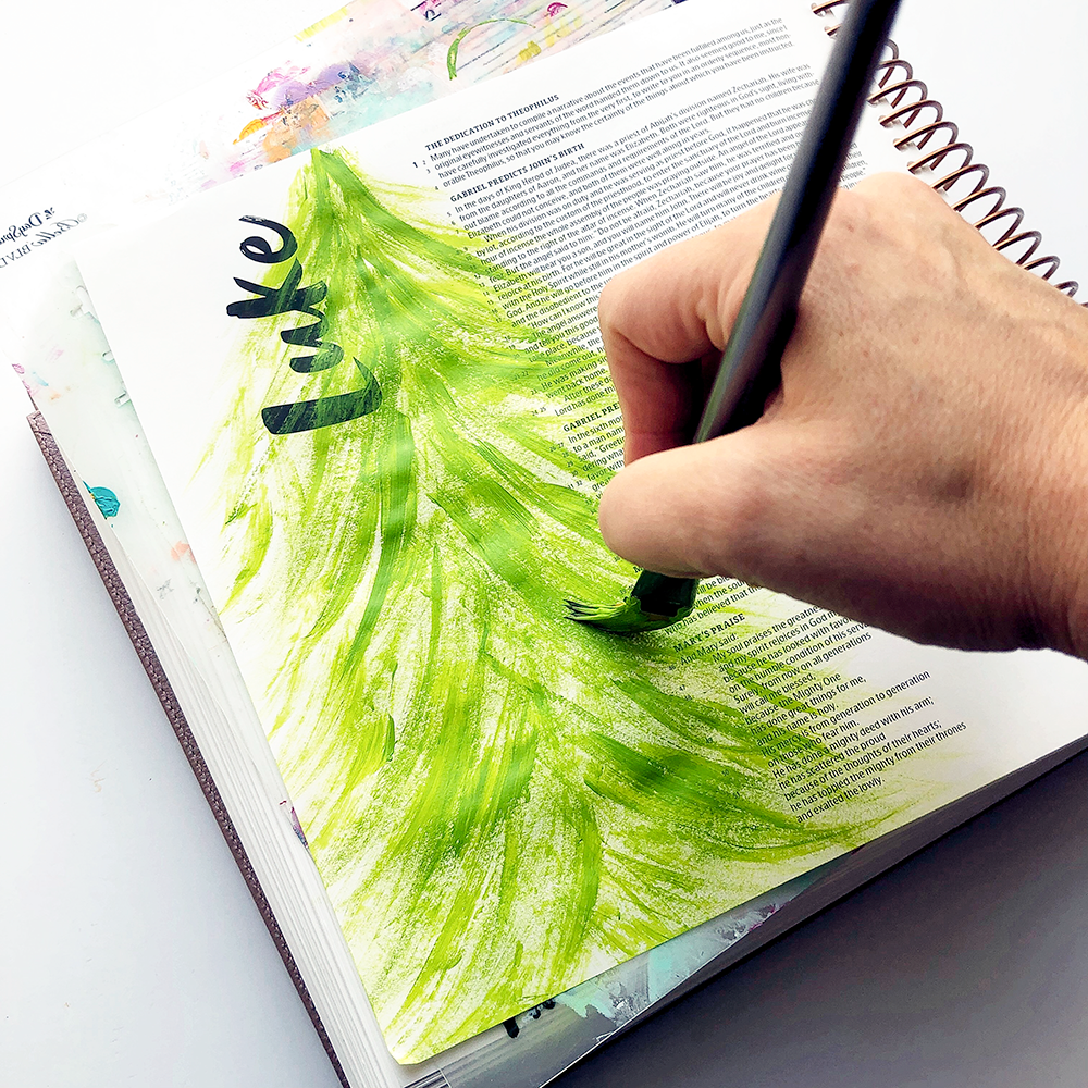 Mixed Media Bible Journaling by Heather Greenwood | using the CHRISTmas Collection | Scrapbook Paper Layering Process and stamping