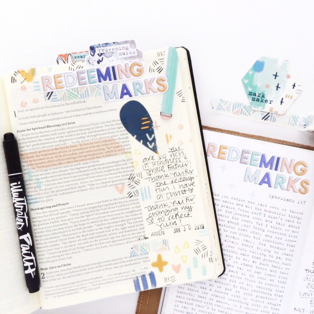 Redeeming Marks | Hybrid Bible Journaling Process Video by Jillian aka Hello Jillsky using digital printables and Mark Maker devotional kit | Ephesians 1:7
