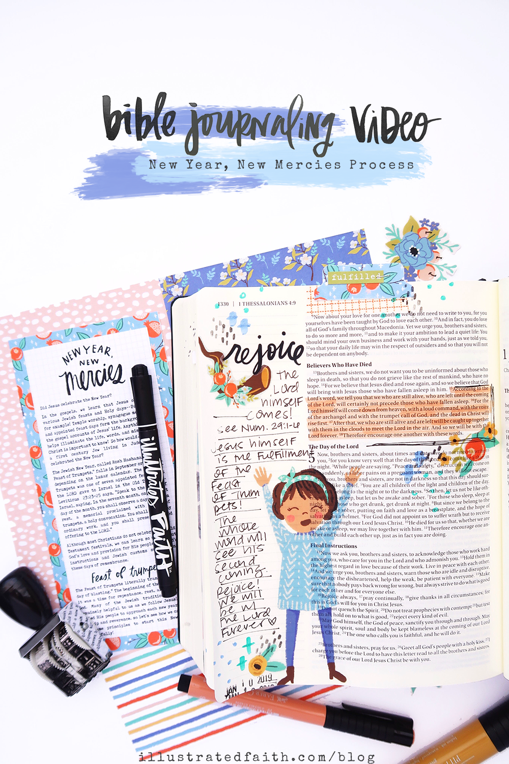 Print and Pray Bible Journaling Process Video by Jillian aka Hello Jillsky | New Year, New Mercies | 1 Thessalonians 4:16